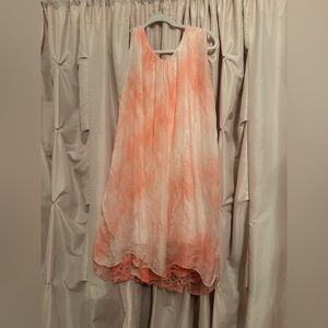 Peach white tie-dye silk lace dress sleeveless tunic top Italy xl  x large